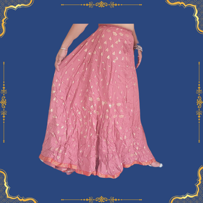 Printed Cotton Long Skirt - Onion Pink with ethnic motifs
