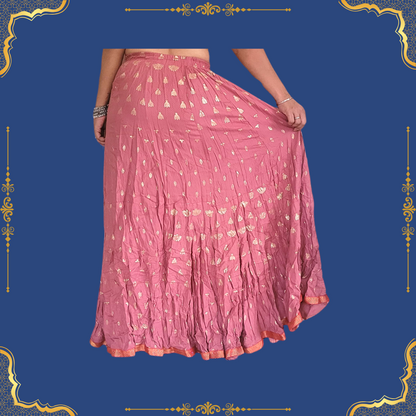 Printed Cotton Long Skirt - Onion Pink with ethnic motifs