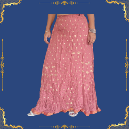 Printed Cotton Long Skirt - Onion Pink with ethnic motifs