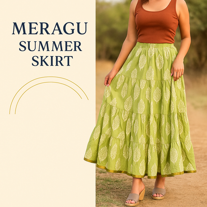 Printed Cotton Long Skirt : Light Green